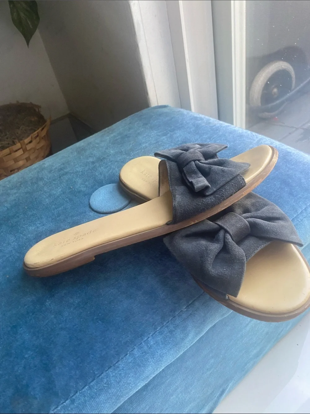 kate spade Gray Suede Bow Slide Sandals